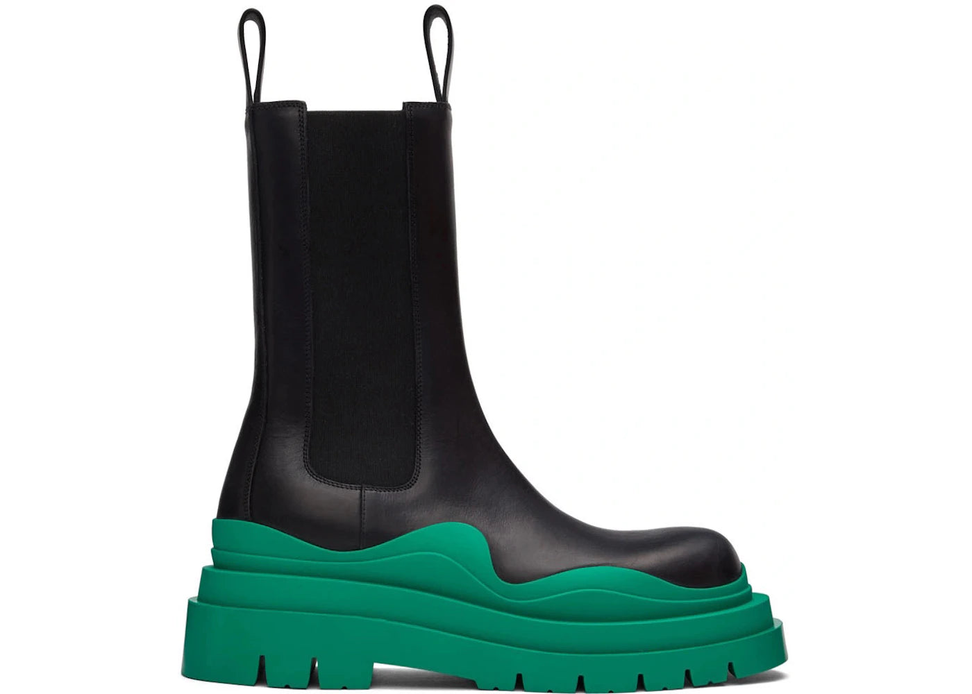 Bottega Veneta Leather Tire Chunky-Sole Chelsea Boot Black Acid Turquoise