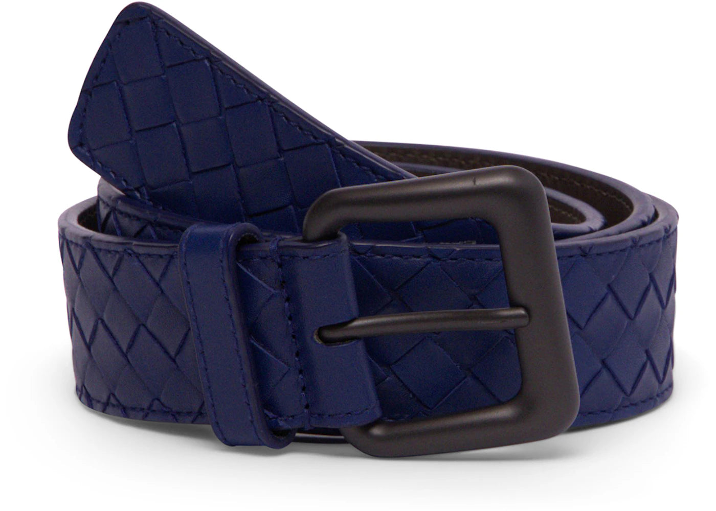 Bottega Veneta Signature Intrecciato Woven Leather Belt Cobalt