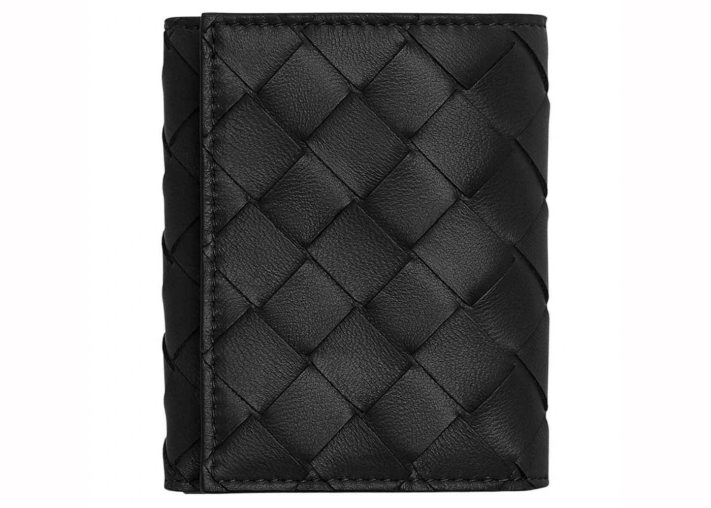 Bottega Veneta Small Intrecciato Tri-Fold Zip Wallet Black