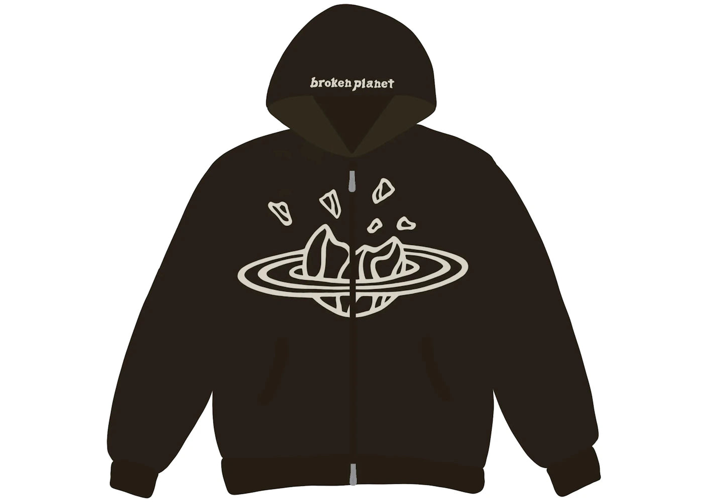 Broken Planet Zip Up Hoodie Black