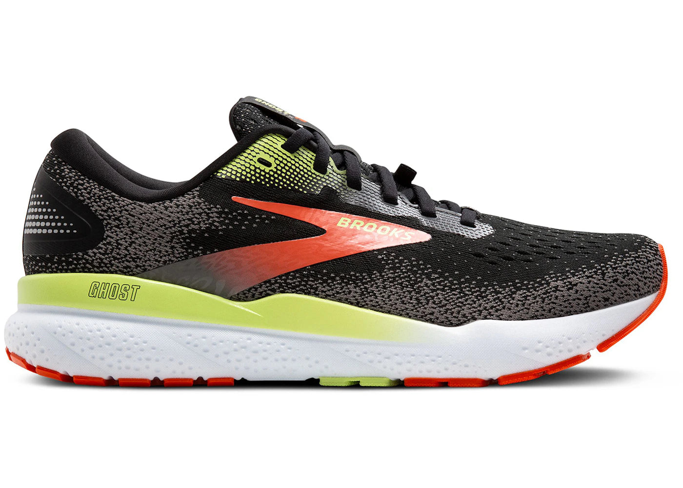 Brooks Ghost 16 Gore-Tex Black Mandarin Red Green