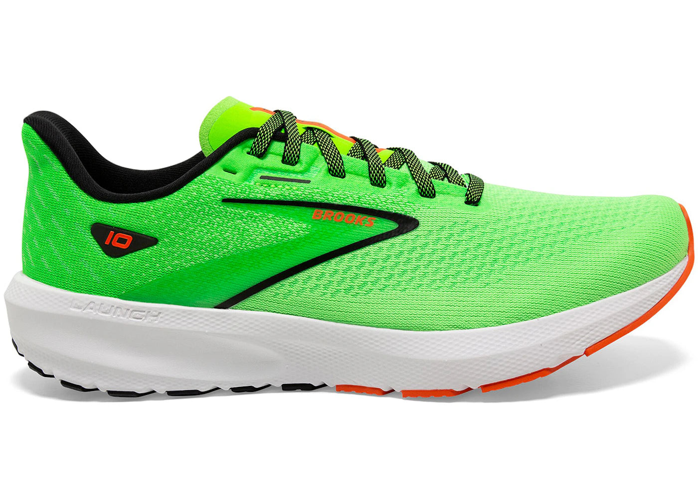 Brooks Launch 10 Green Gecko Red Orange White