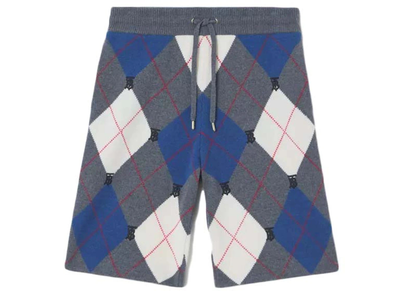 Burberry Abendon Cashmere Argyle Shorts Ash Grey Blue White