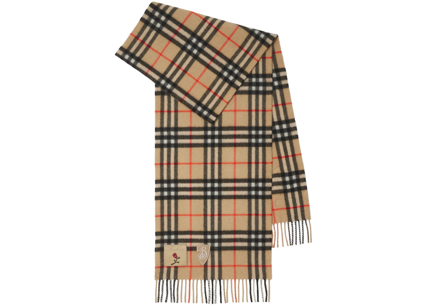 Burberry Appled Badges Medium Check Scarf Sand