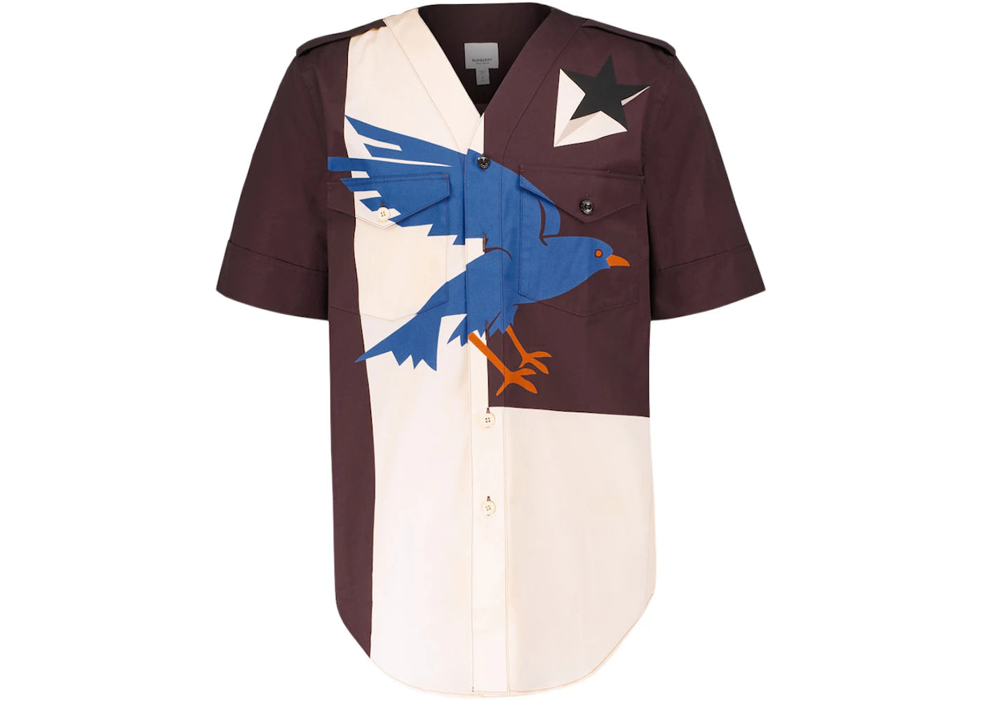 Burberry Bird Geo Print Short Sleeves Shirt Maroon White Blue