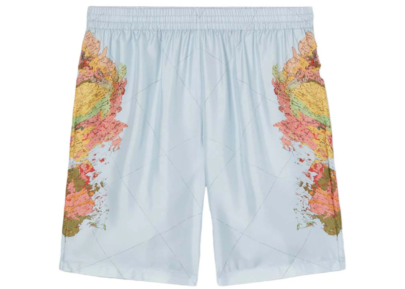 Burberry Bradeston World Map Silk Shorts Pale Blue Multi