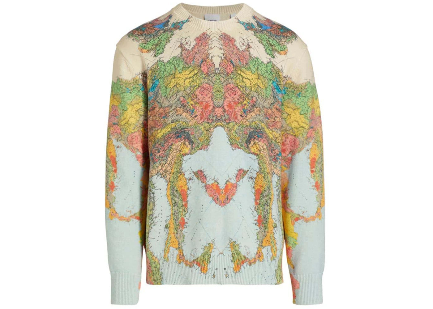 Burberry Burly Map Print Cotton Sweatshirt Pale Blue Multi