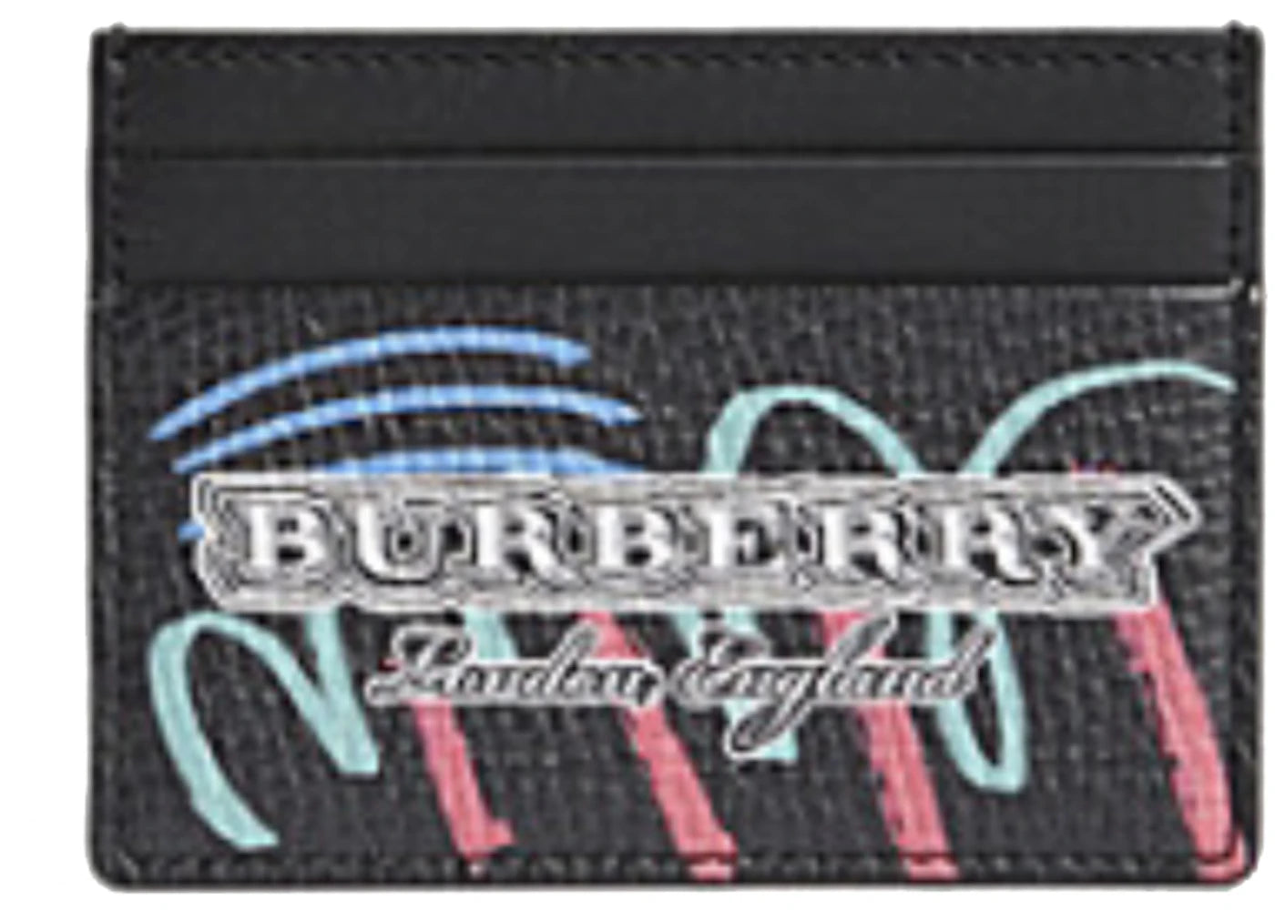 Burberry Card Case Graffiti Leather Black Multicolor