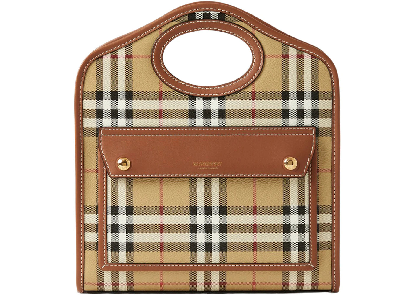 Burberry Check And Leather Mini Pocket Bag Briar Brown