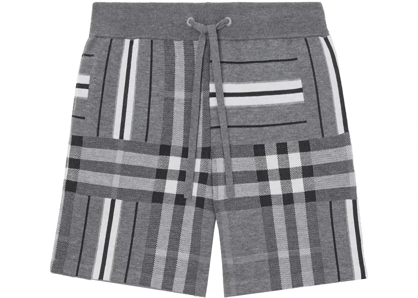 Burberry Check And Stripe Wool Blend Jacquard Shorts Dark Grey Melange