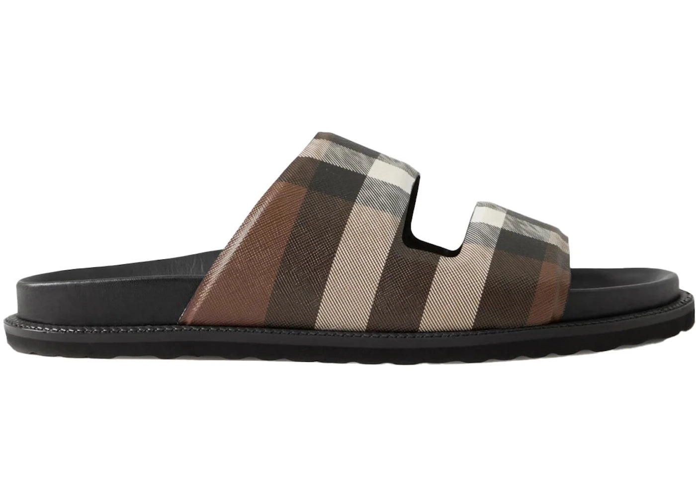 Burberry Check Cotton Canvas Slides Dark Birch Brown