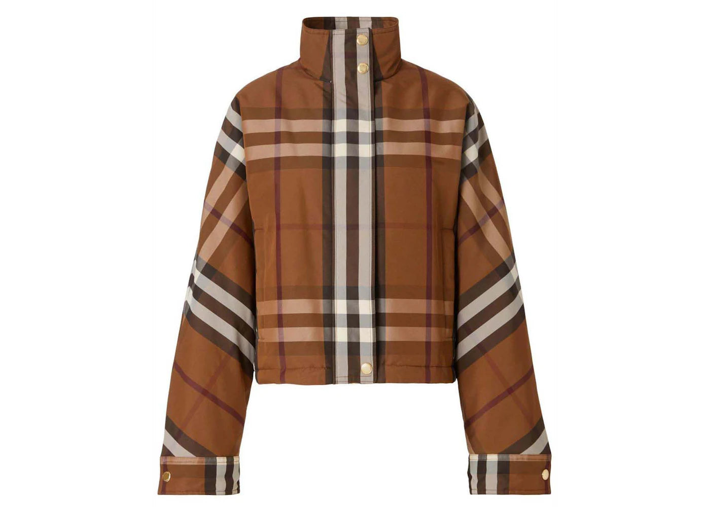 Burberry Check Funnel-Neck Cropped Jacket Brown