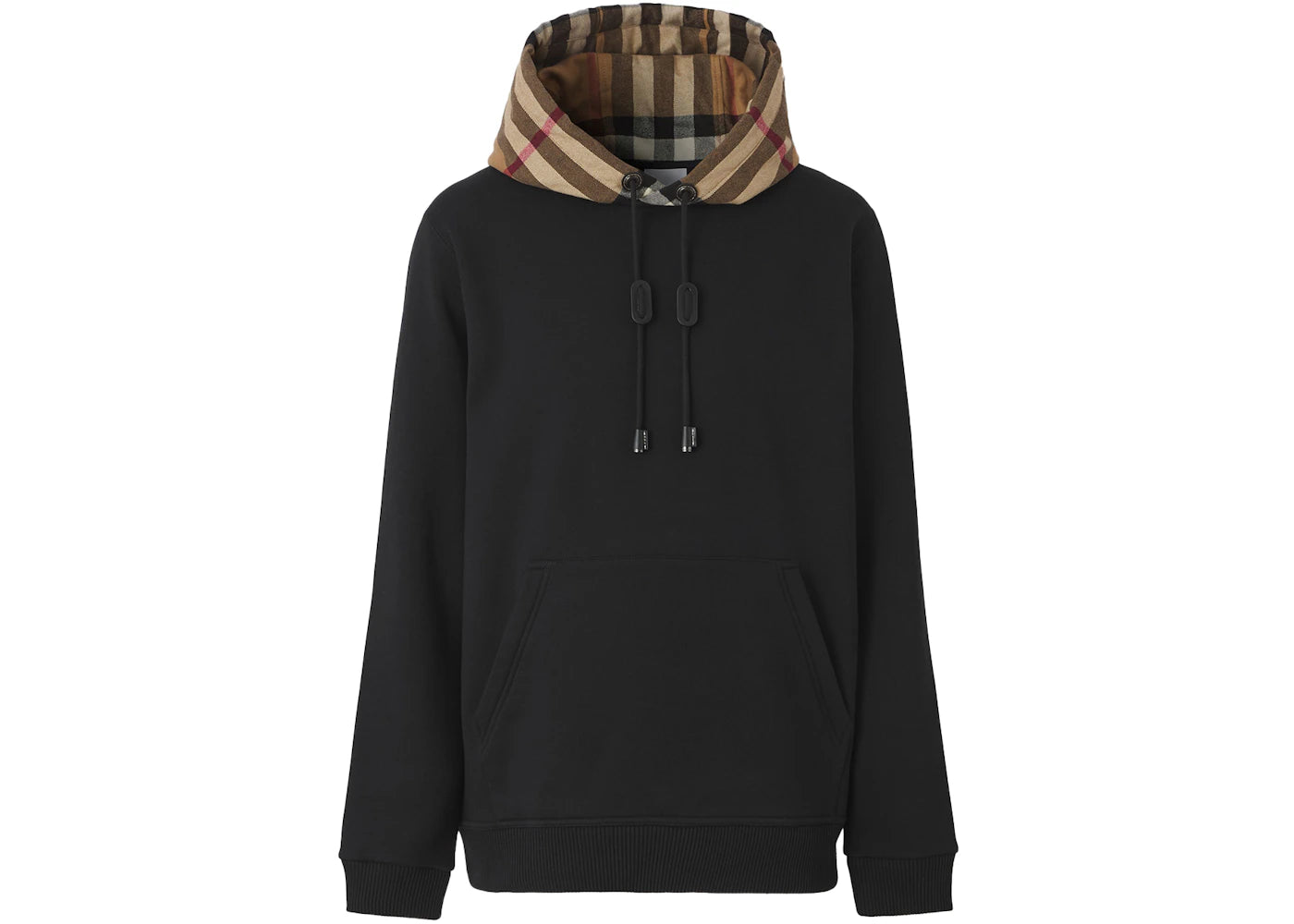 Burberry Check Hood Cotton Blend Hooded Sweatshirt Black Beige