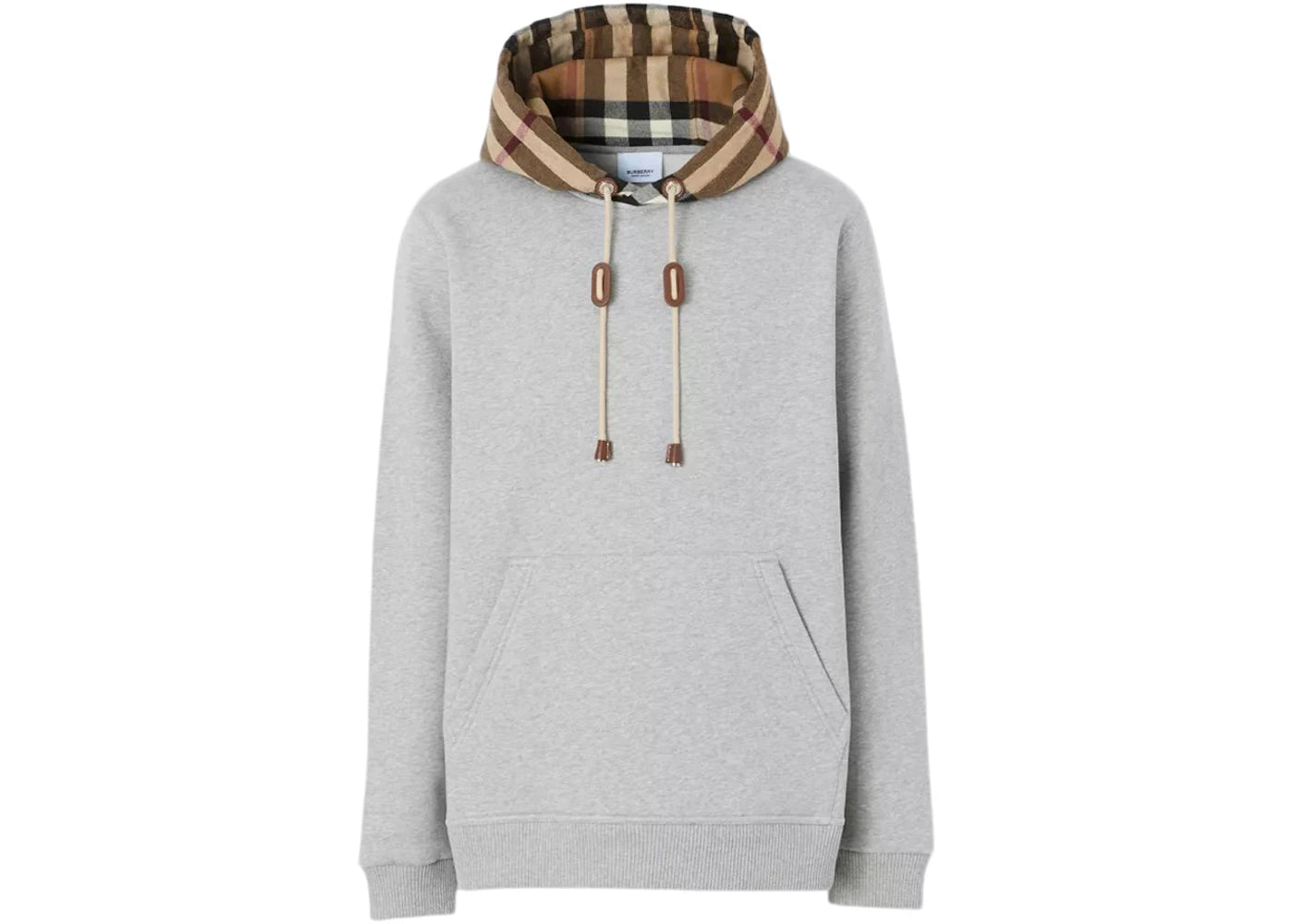 Burberry Check Hood Cotton Blend Hooded Sweatshirt Gray/Beige