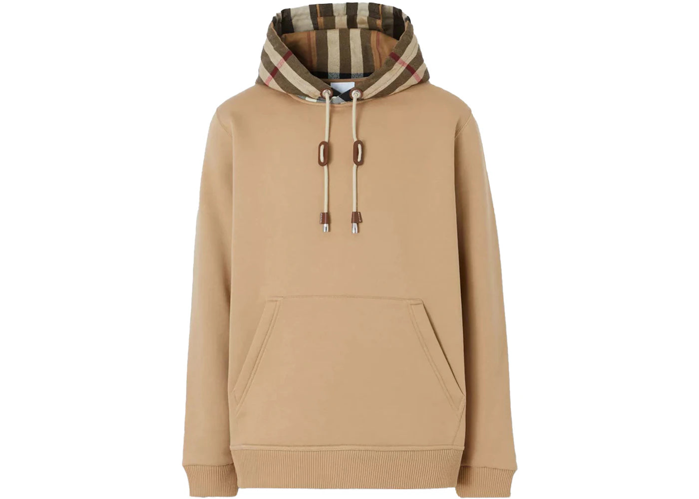 Burberry Check Hood Cotton Hoodie Camel