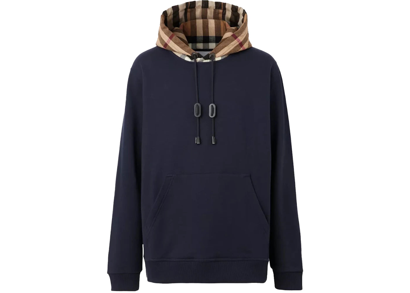 Burberry Check Hood Cotton Hoodie Coal Blue