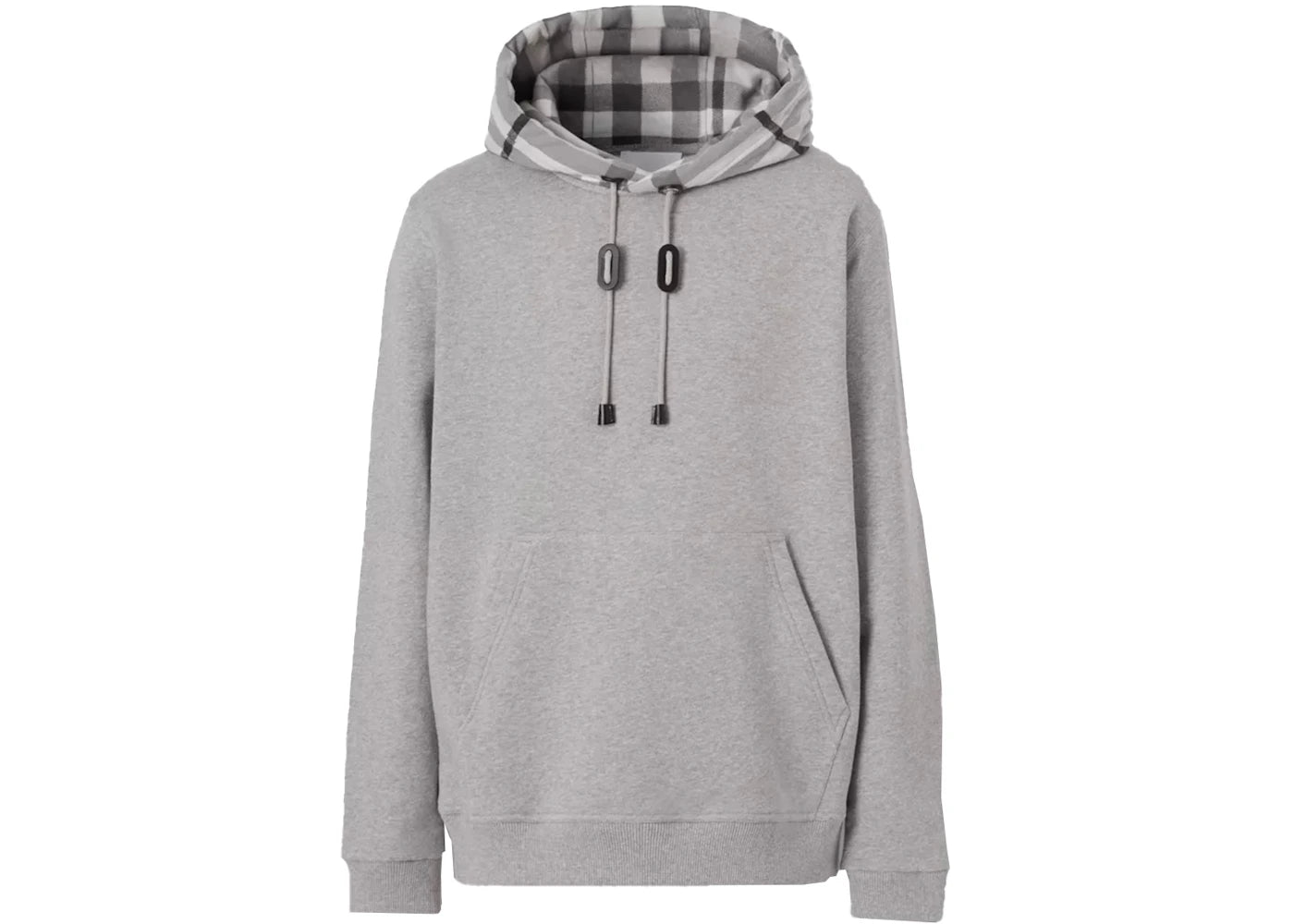 Burberry Check Hood Cotton Hoodie Pale Grey Melange