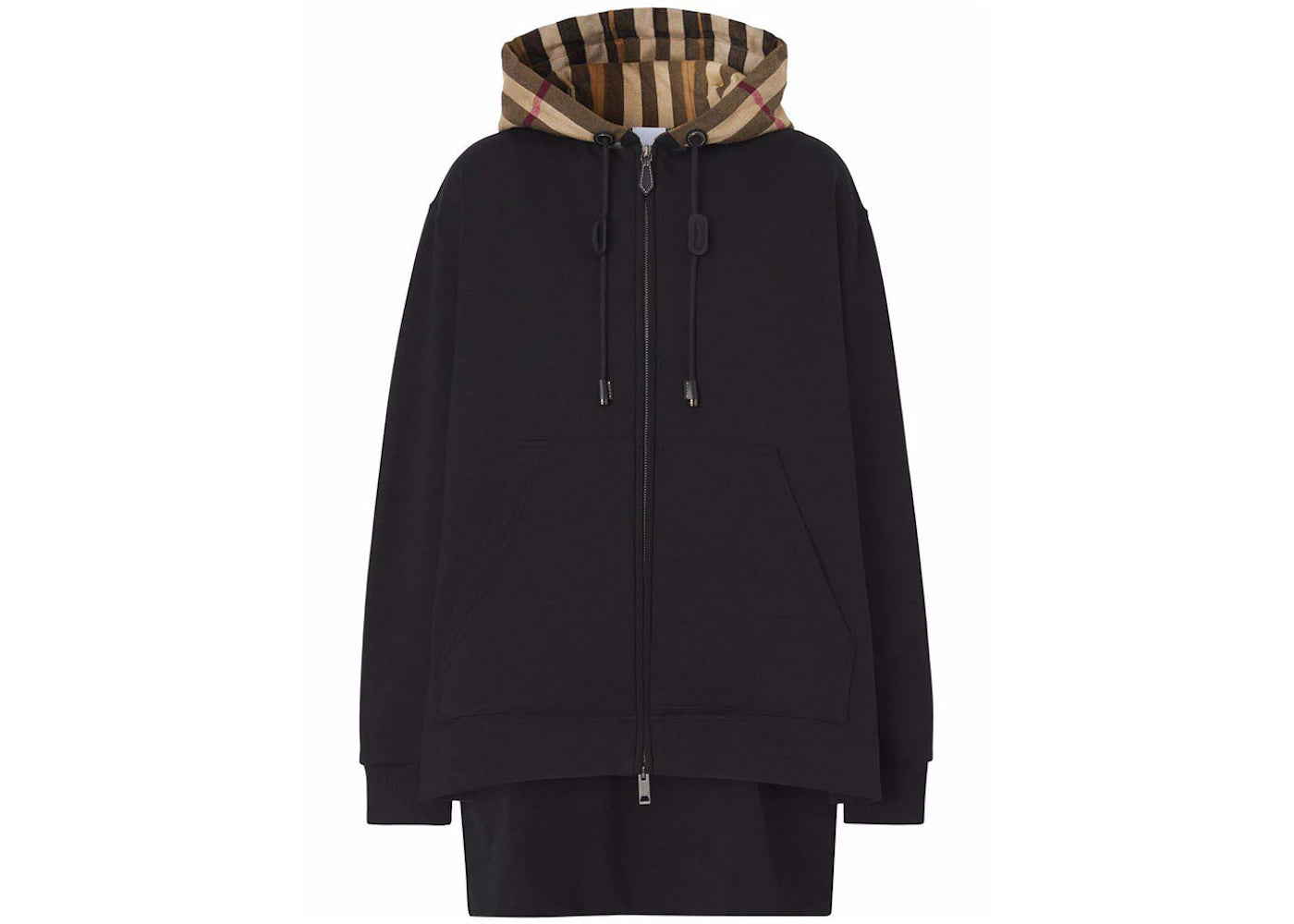 Burberry Check Hood Zip Up Hoodie Black Beige