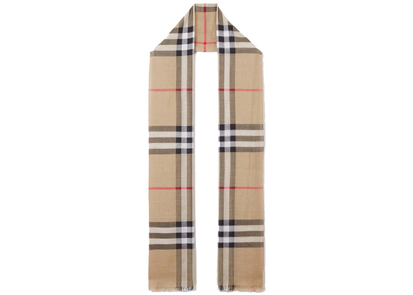 Burberry Check Lightweight Wool Silk Scarf Archive Beige