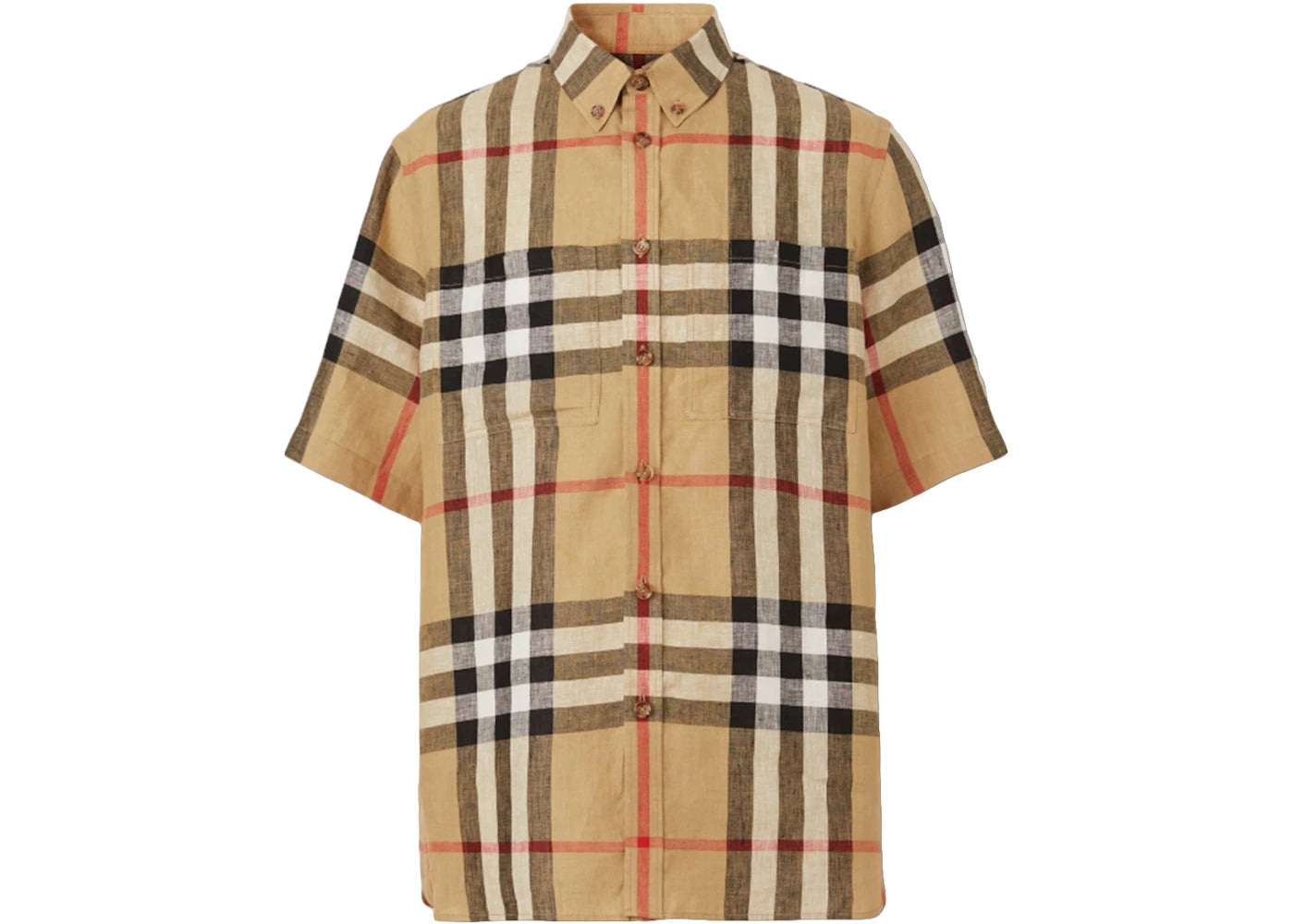 Burberry Check Linen Oversized Short-sleeve Shirt Archive Beige