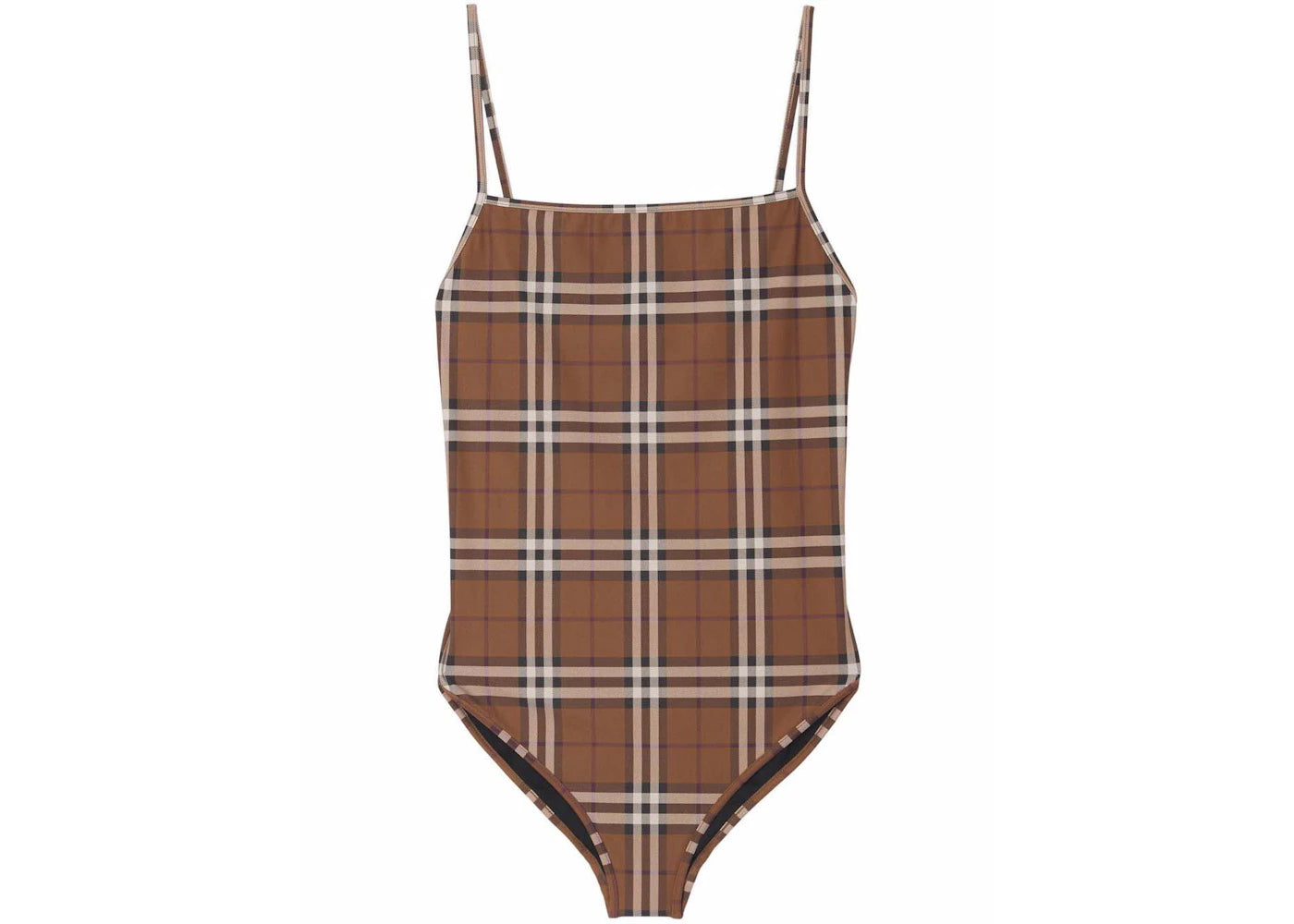 Burberry Check One-piece Swimsuit Dark Birch Brown