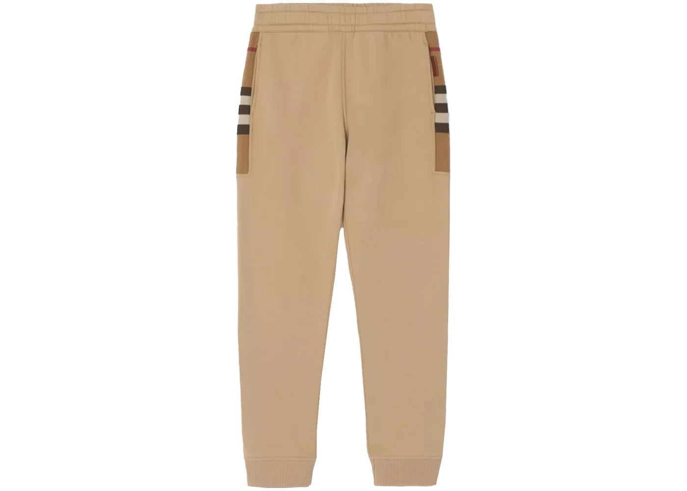 Burberry Check Panel Cotton Blend Jogging Pants Camel