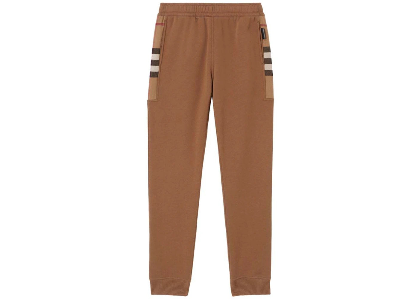 Burberry Check Panel Cotton Blend Sweatpants Dark Birch Brown