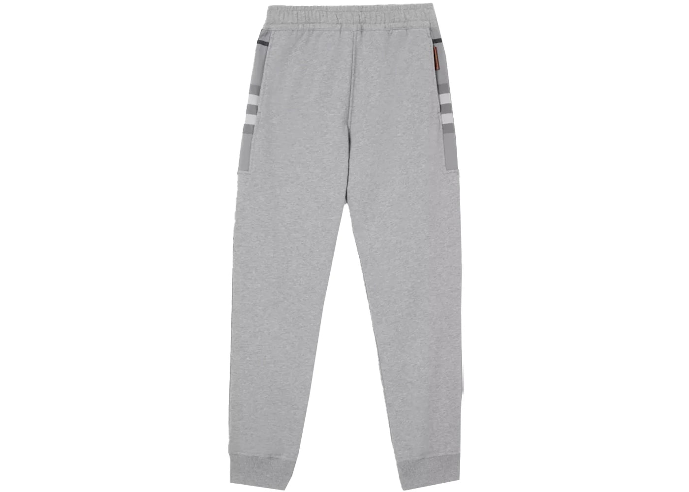 Burberry Check Panel Cotton Jogging Pants Pale Grey Melange