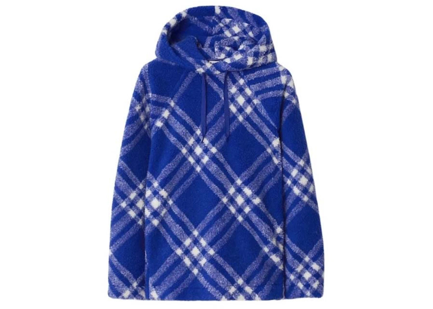 Burberry Check-Pattern Faux-Shearling Hoodie Cobalt Blue/White