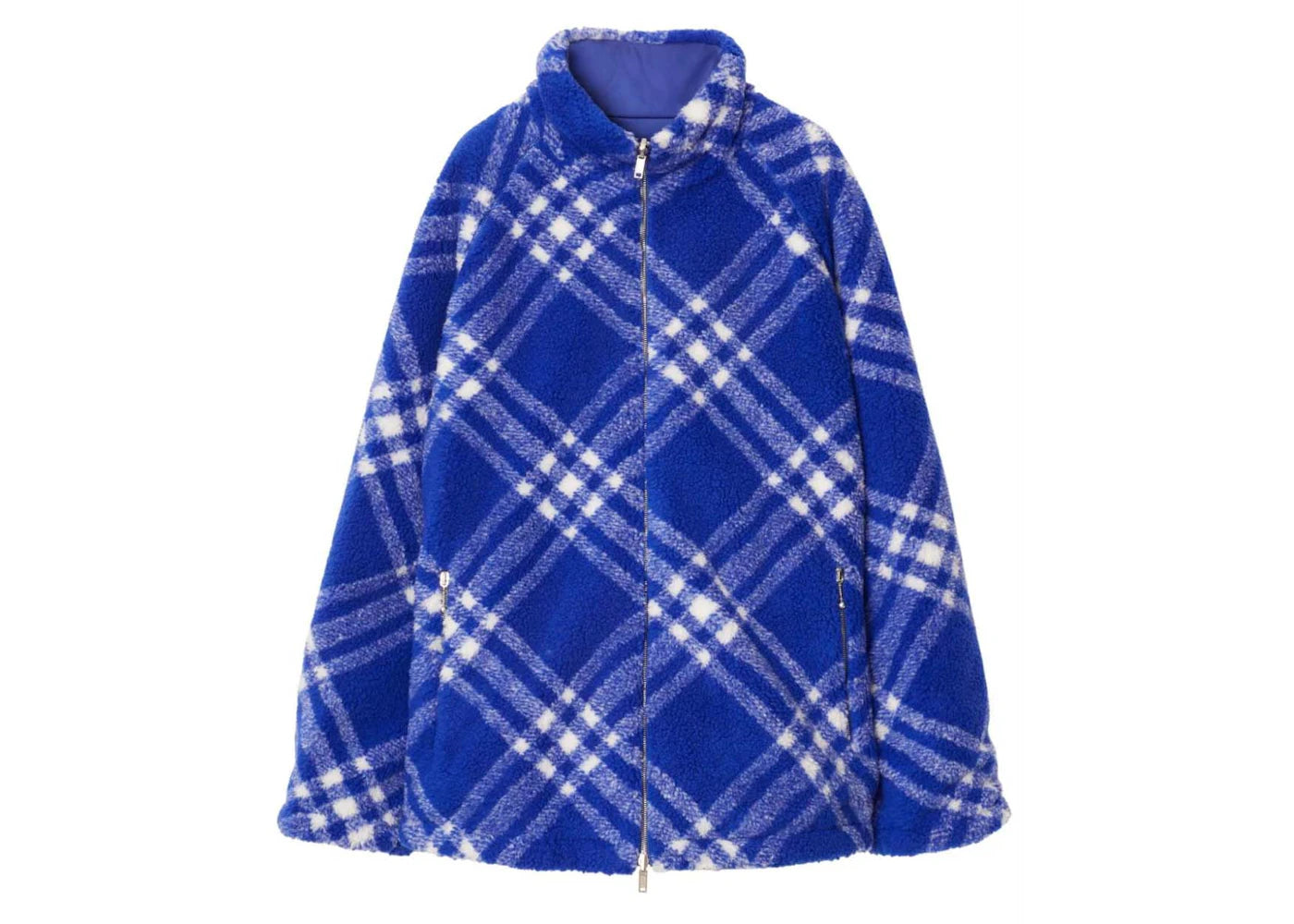 Burberry Check-Pattern Fleece Jacket Cobalt Blue/White