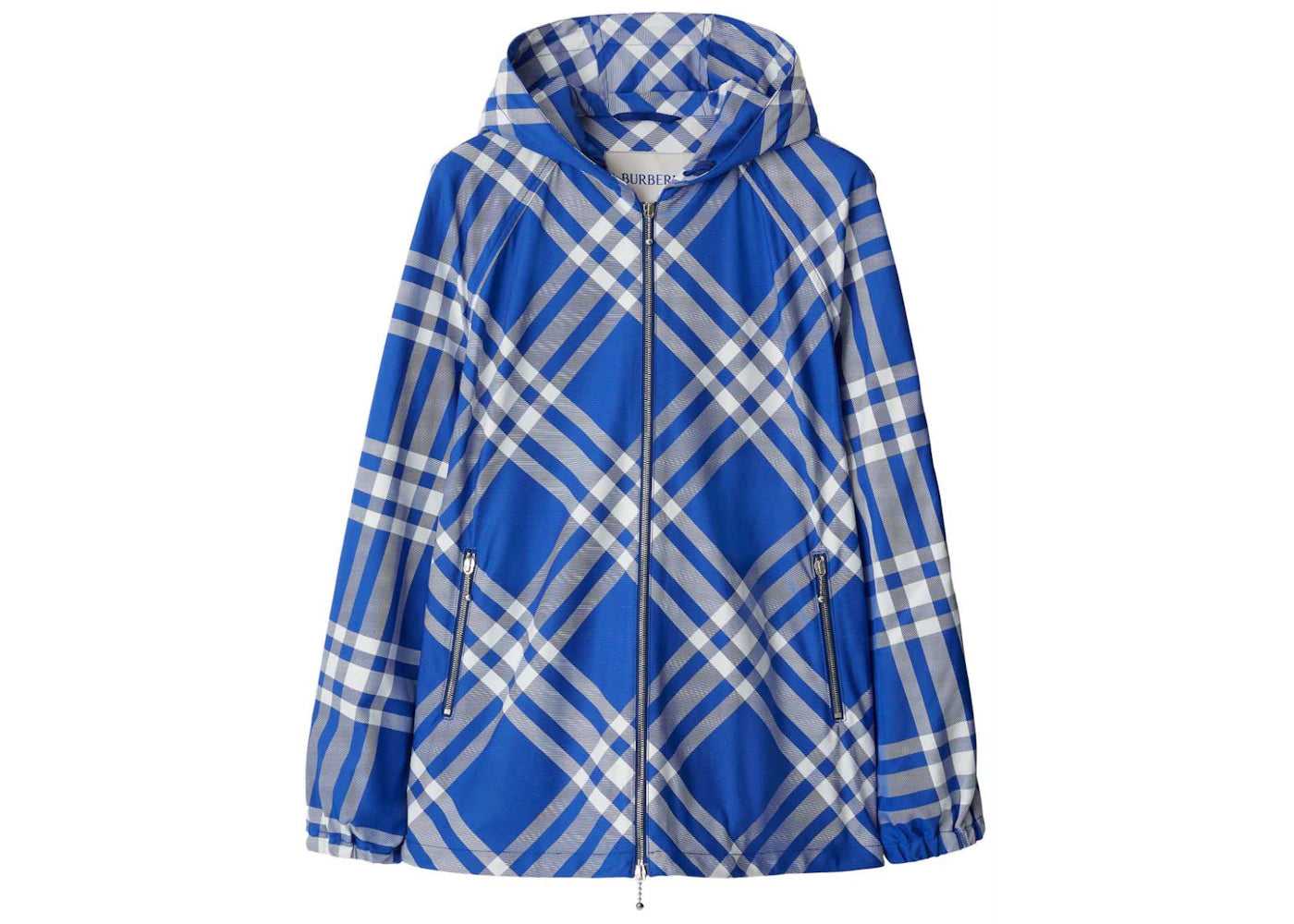 Burberry Check-Pattern Hooded Jacket Cobalt Blue/White