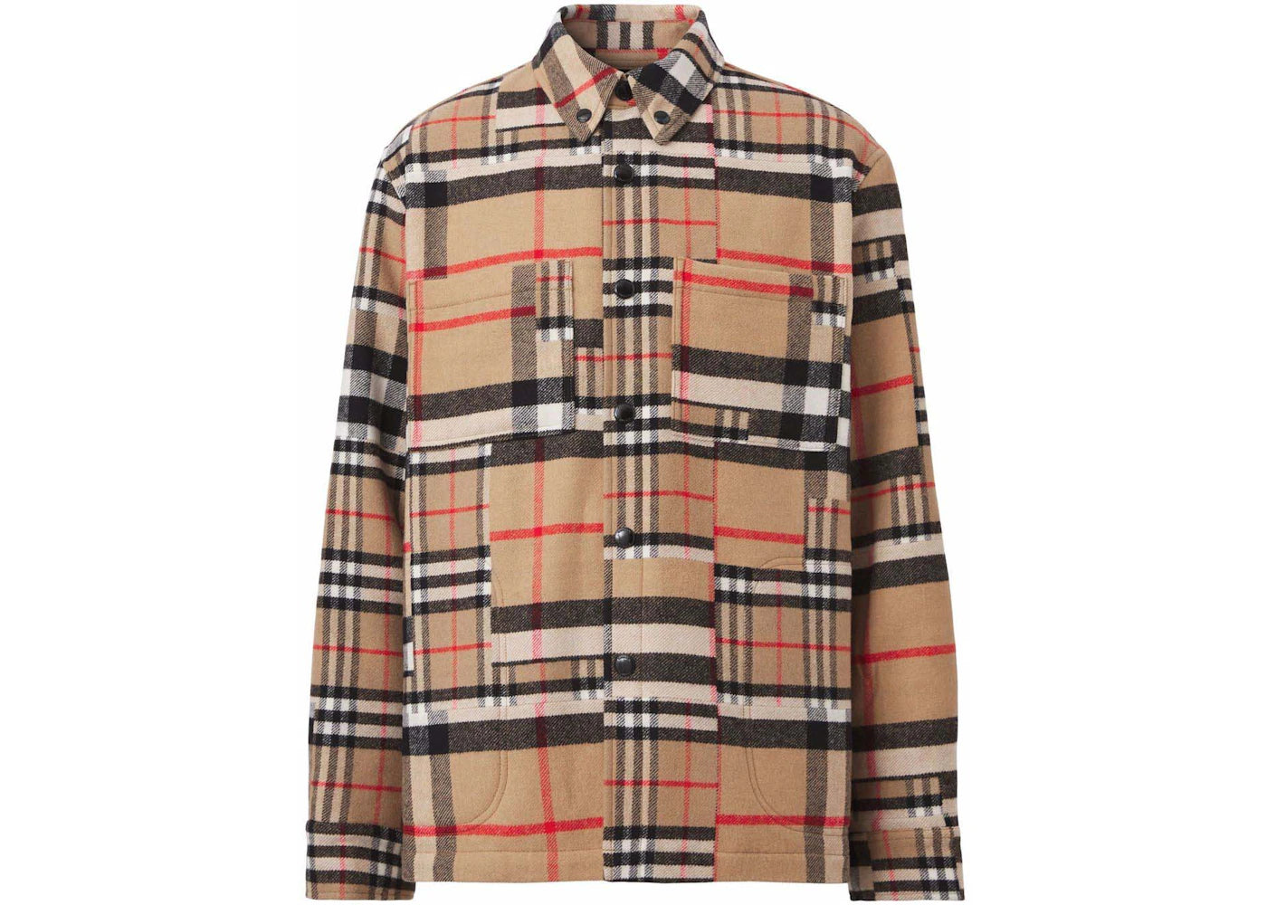 Burberry Check-Pattern Patchwork Wool Oversized Overshirt Beige