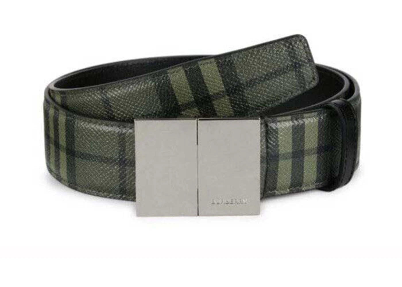 Burberry Check Plaque Leather Belt Military Green