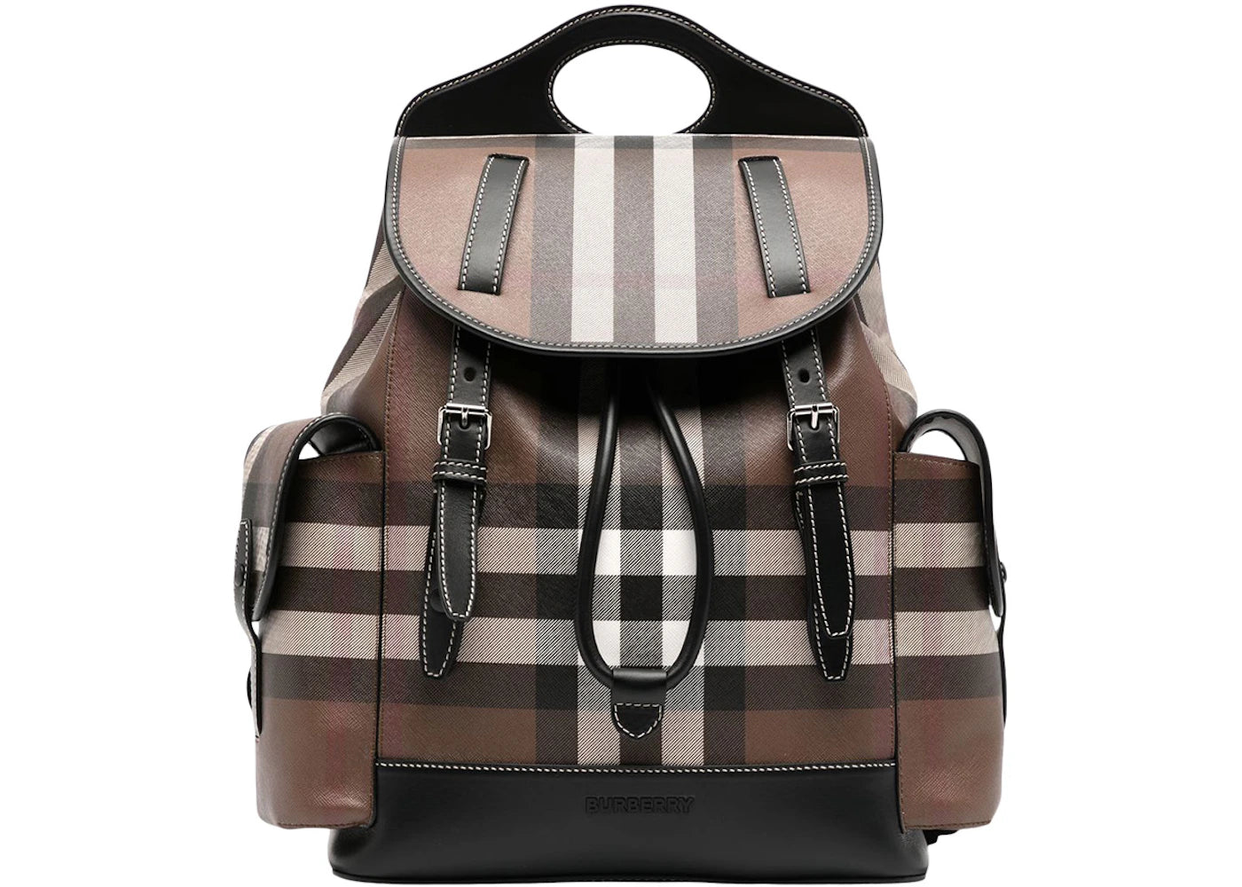 Burberry Check Print Double Buckle Backpack Dark Birch Brown/Black