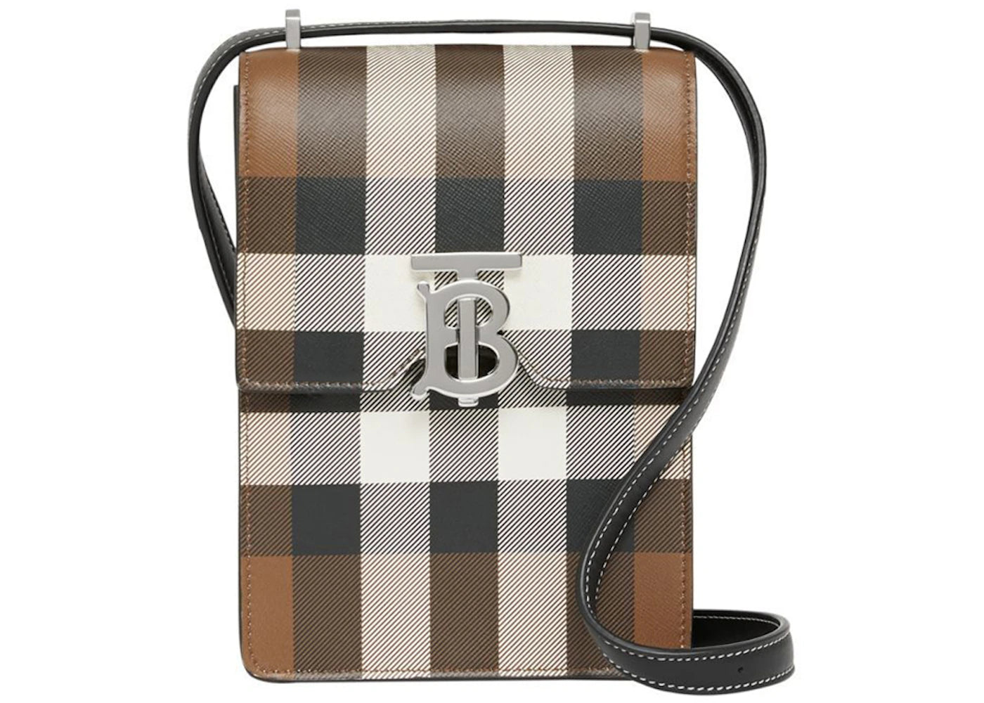 Burberry Check Print Leather Robin Bag Birch Brown