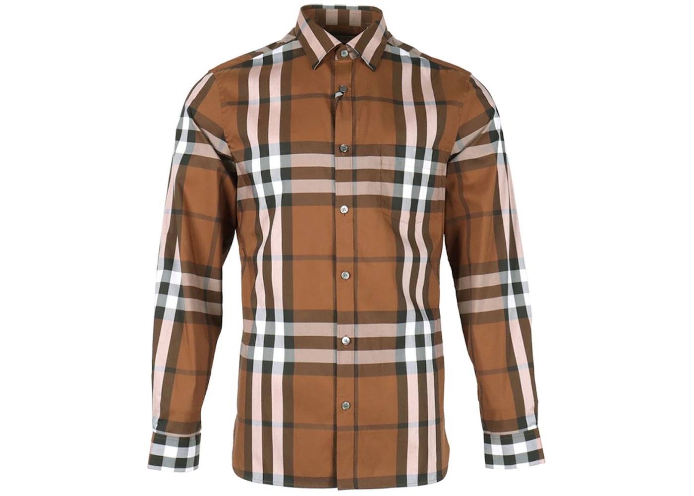 Burberry Check Stretch Cotton Poplin Shirt Russet Brown