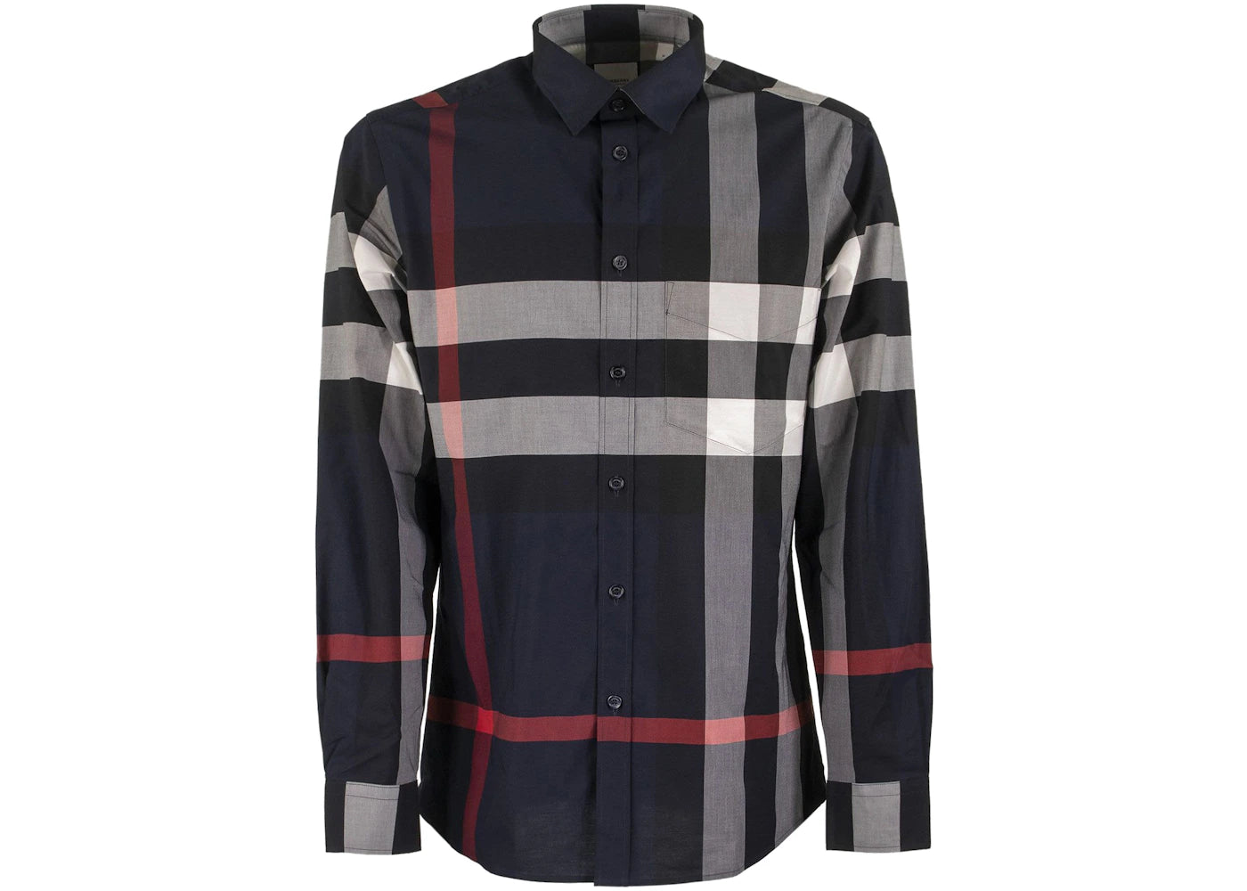 Burberry Check Stretch Cotton Poplin Shirt Navy