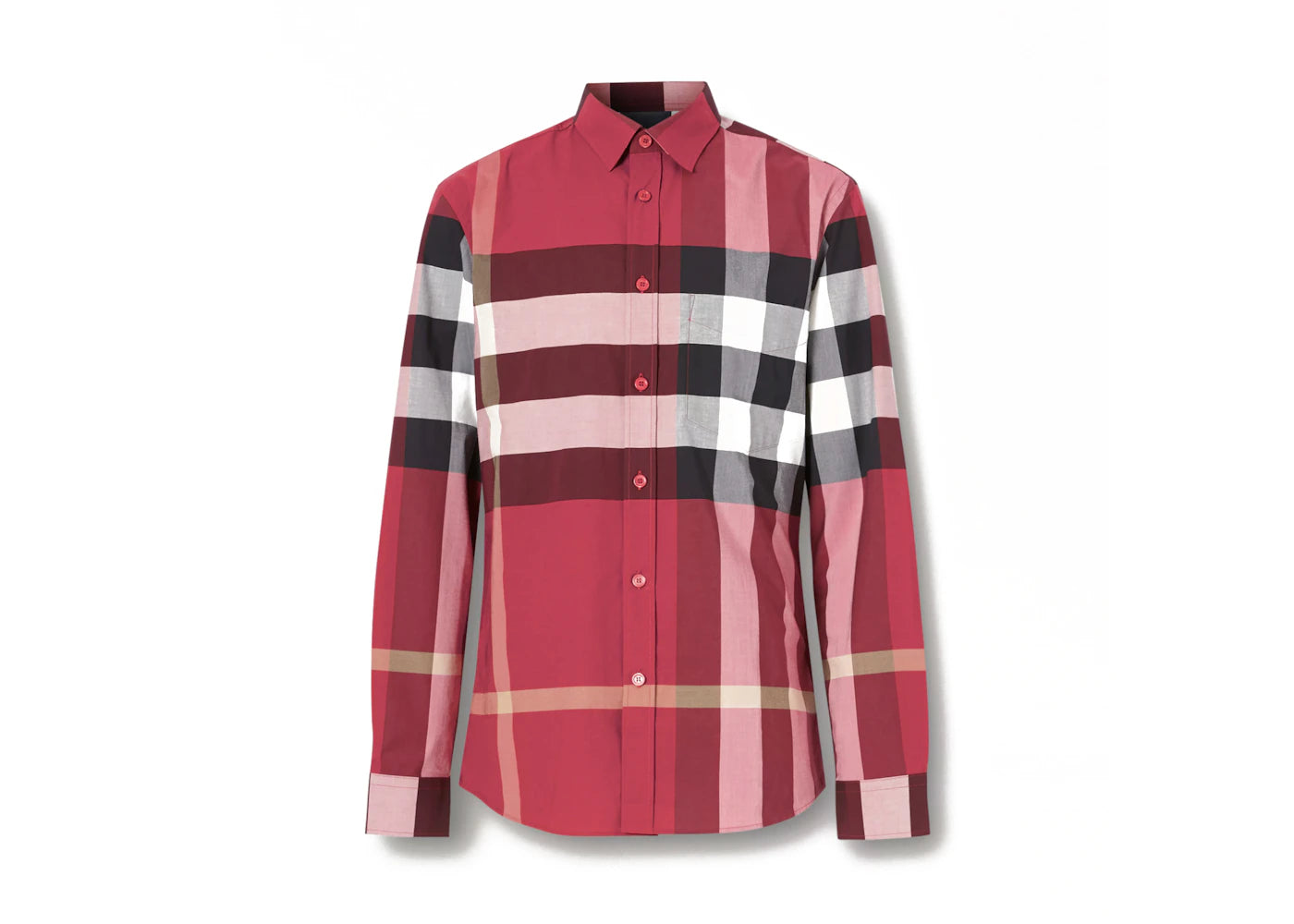 Burberry Check Stretch Cotton Poplin Shirt Parade Red