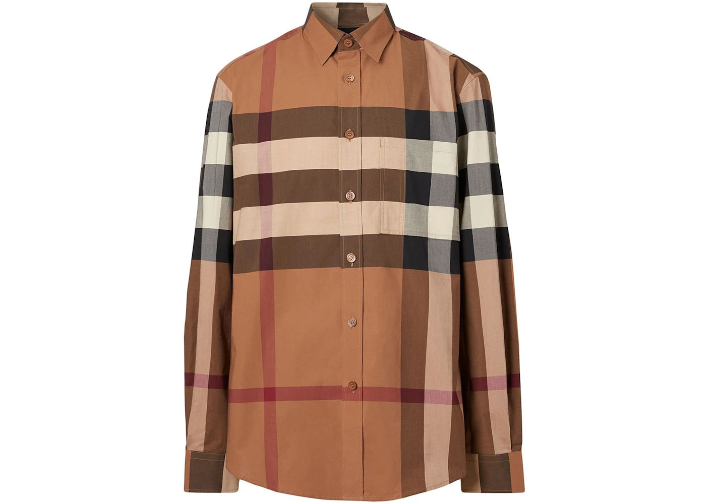 Burberry Check Stretch Poplin Long Sleeve Shirt Brown