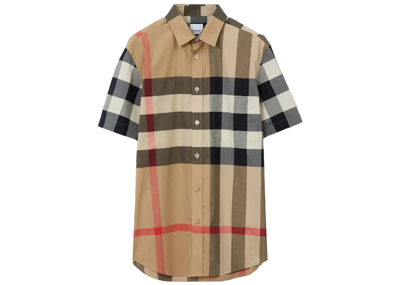 Burberry Check Stretch Poplin Short Sleeve Shirt Archive Beige