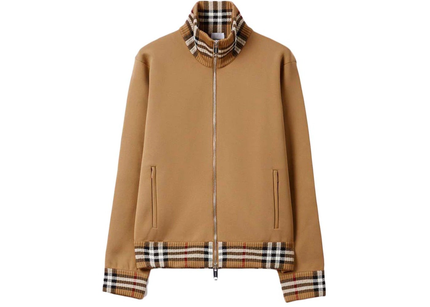 Burberry Check Trim Viscose Blend Track Jacket Camel