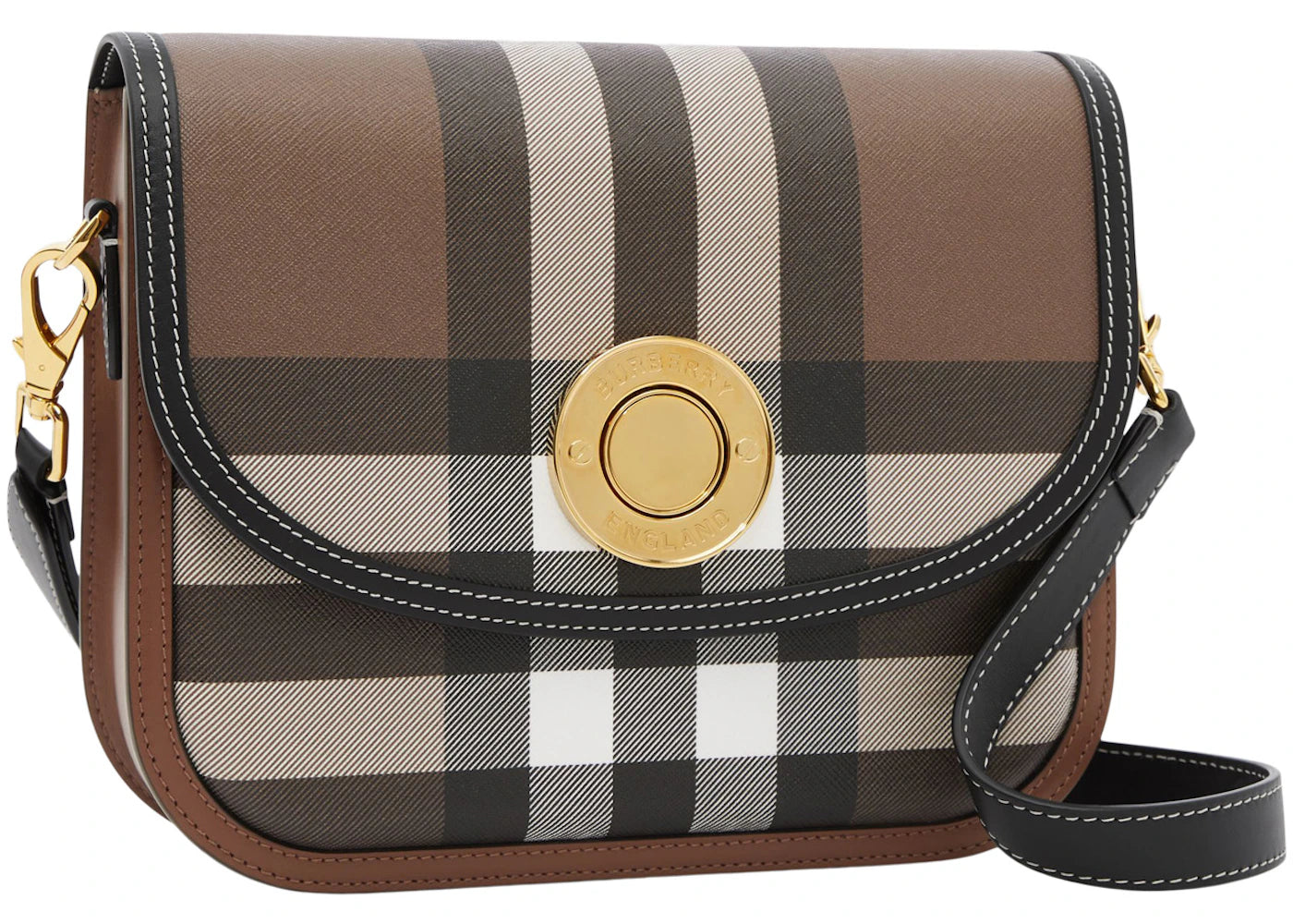 Burberry Check and Leather Elizabeth Bag Medium Dark Birch Brown