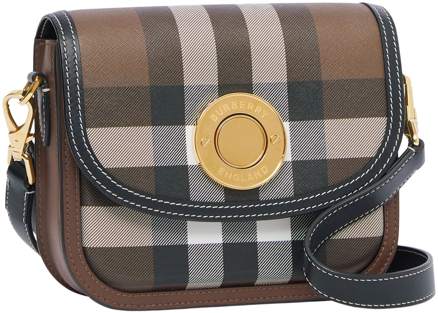 Burberry Check and Leather Elizabeth Bag Small Dark Birch Brown