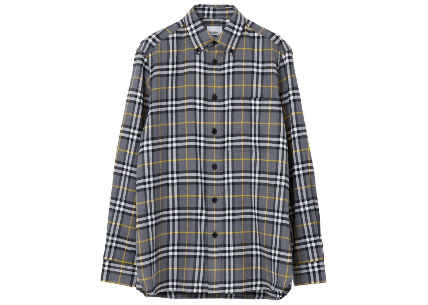 Burberry Check-Pattern Cotton Flannel Shirt Grey/Yellow