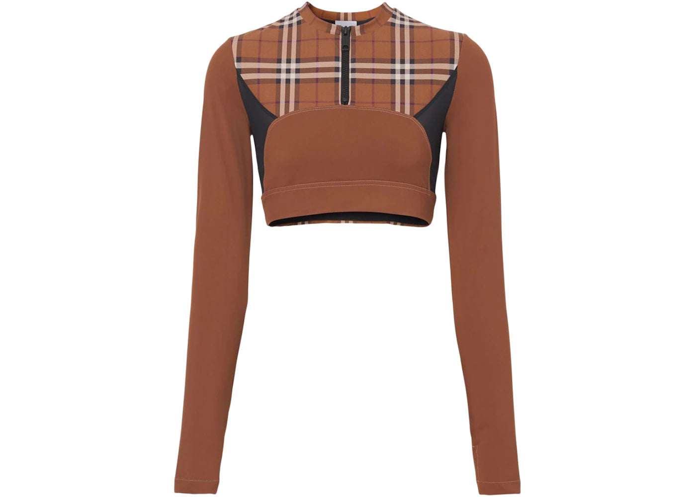 Burberry Checked Stretch-Jersey Cropped Top Brown