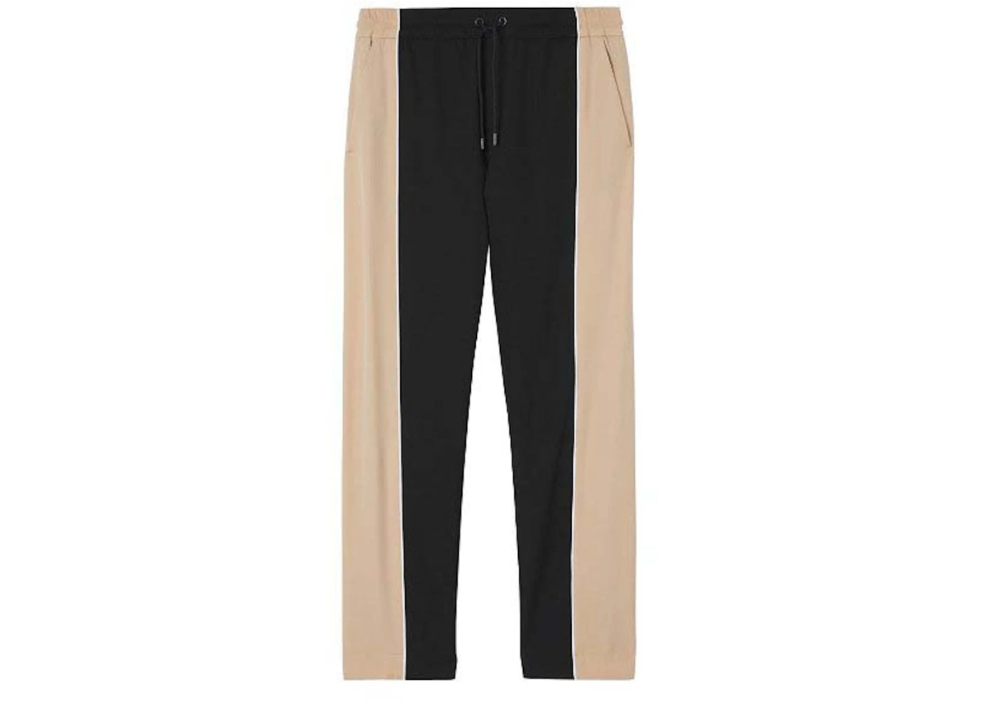 Burberry Contrast Stripe Wool Track Pants Black Beige