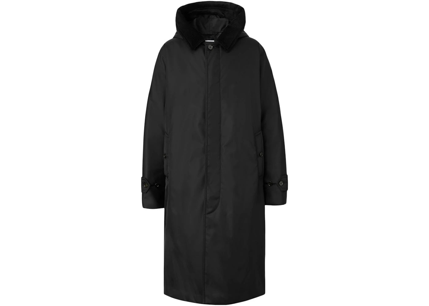 Burberry Corduroy Collar Nylon Twill Hooded Car Coat Black