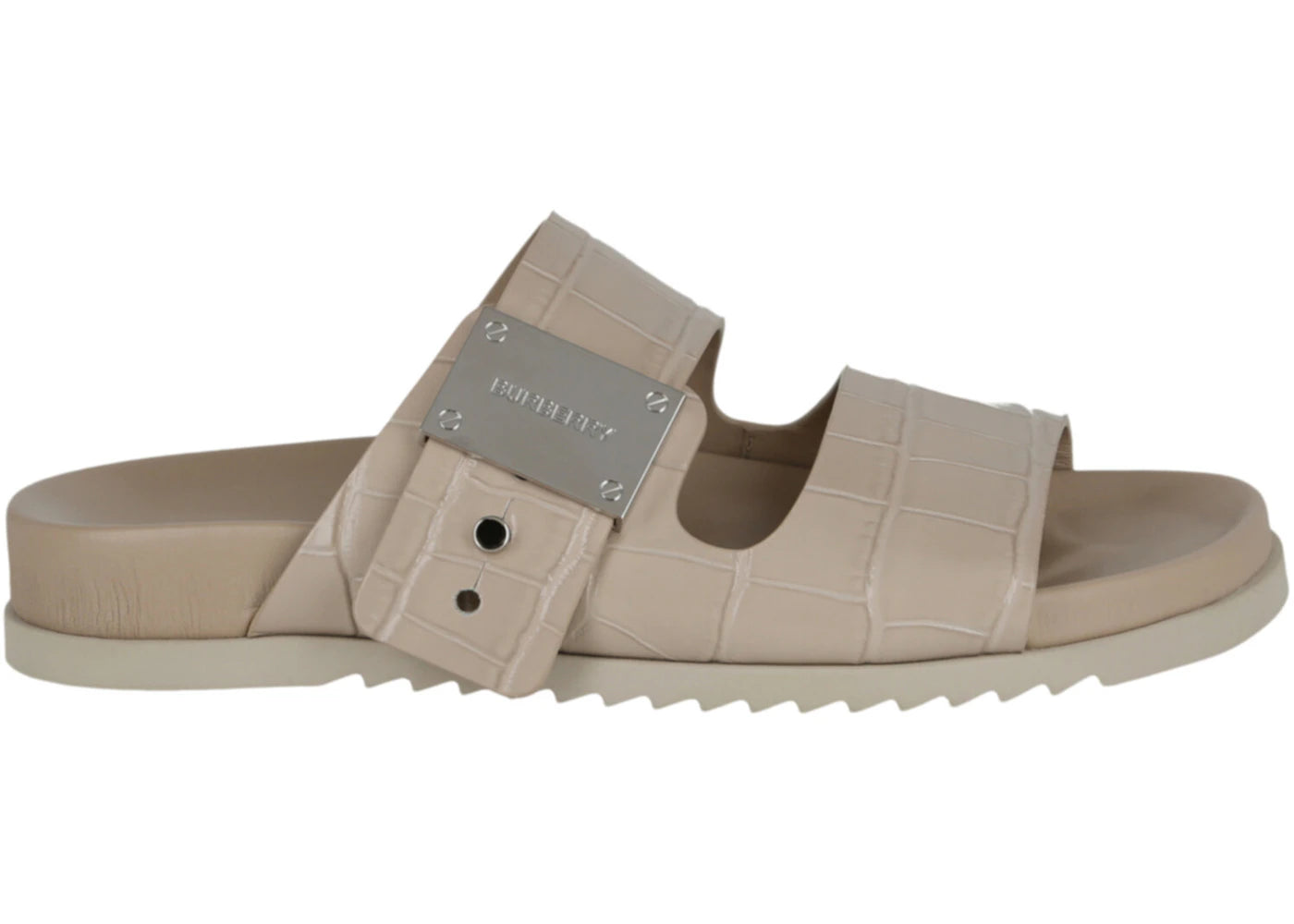 Burberry Croc-Embossed Olympia Slides Light Beige (Women's)