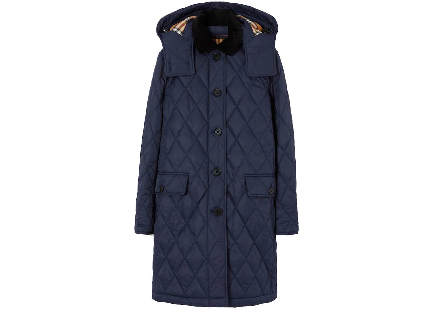Burberry Detachable Hood Diamond Quilted Coat Navy