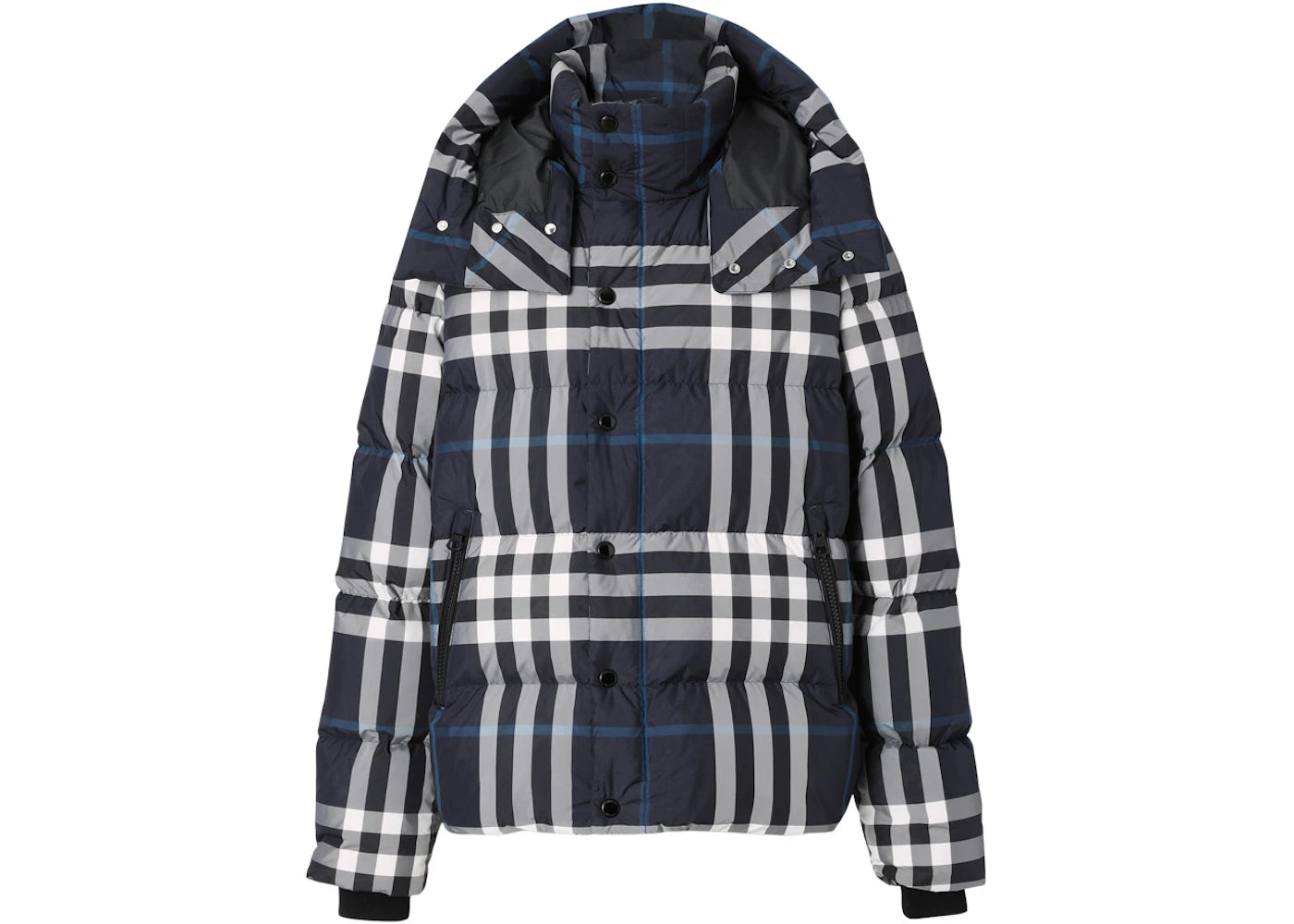 Burberry Detachable Hood Night Check Puffer Jacket White/Dark Charcoal Blue